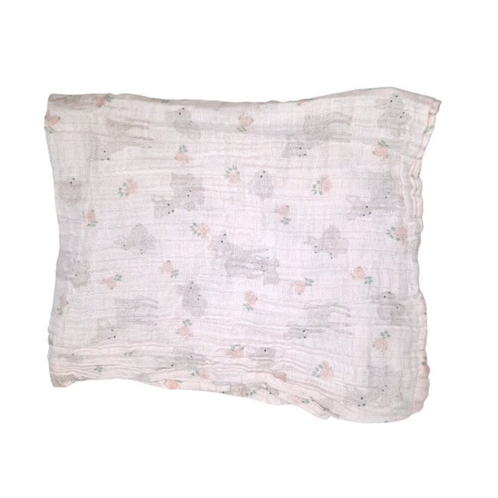 H&M Bunny Deer Baby Pink Muslin Lovey Security Blanket 22" X 22"